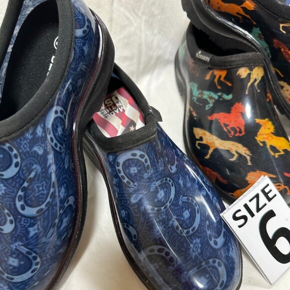 Two for One Price! Sloggers Waterproof Rain Shoes, Blue Horseshoe & Horses Black - Picture 1 of 4